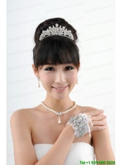 Elegant Ivory Pearl Artistic Necklace Bracele And Tiara