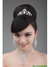 Elegant Rhinestone And Pearl Jewelry Set Including Necklace Earrings And Crown