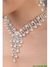 Elegant Rhinestone And Pearl Jewelry Set Including Necklace Earrings And Crown