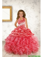 Exquisite Appliques and Ruffles Coral Red Flower Girl Dress for 2015 Spring