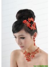 Exquisite Red Intensive Jewelry Set Necklace And Head Bowknot
