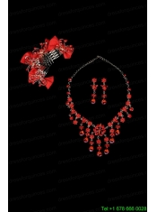 Exquisite Red Intensive Jewelry Set Necklace And Head Bowknot
