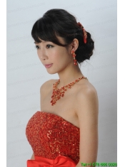 Exquisite Red Intensive Jewelry Set Necklace And Head Bowknot