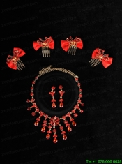 Exquisite Red Intensive Jewelry Set Necklace And Head Bowknot