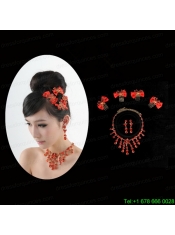 Exquisite Red Intensive Jewelry Set Necklace And Head Bowknot