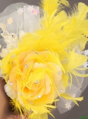 Feather Appliques Yellow Special Occasion Fascinators