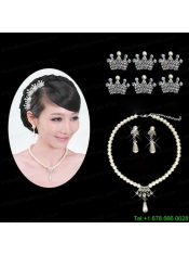 Gorgeous Alloy with Pearls Wedding Jewelry Set Including Necklace Earrings and Tiaras