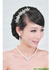 Gorgeous Alloy With Rhinestone Pearls Jewelry Set Including Necklace Earrings and Tiara