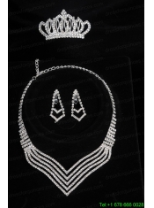 Gorgeous Rhinestone Wedding Tiara Jewelry Set With Necklace and Earrings