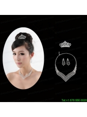 Gorgeous Rhinestone Wedding Tiara Jewelry Set With Necklace and Earrings