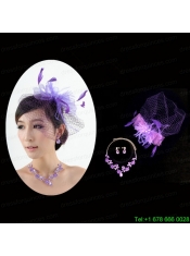 Graceful Purple Rhinestone Necklace And Earrings Wedding Jewelry Set