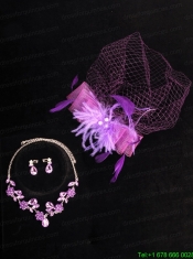 Graceful Purple Rhinestone Necklace And Earrings Wedding Jewelry Set