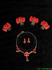 Heart In Heart Red Artistic Jewelry Set Including Necklace And Headpiece