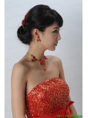 Heart In Heart Red Artistic Jewelry Set Including Necklace And Headpiece