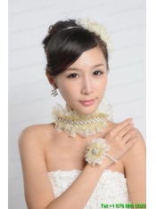 Imitation Pearl and Organza Necklace and Earrings Jewelry Set