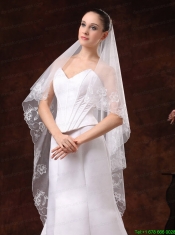 Lace Appliques And Two-tier Organza Veil For Wedding