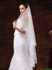 Lace Appliques And Two-tier Organza Veil For Wedding