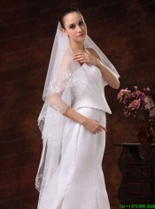 Lace Appliques And Two-tier Organza Veil For Wedding