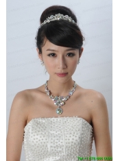 Multi Color Crystal Round Shaped Jewelry Set Including Necklace,Tiara
