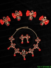 Mysterious Red Intensive Flowe Necklace  And Headflower