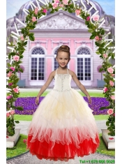 Newest Beading White and Red Little Girl Dress for 2015