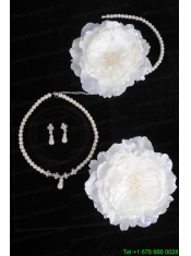 Pearls and Flowers Necklace Earrings Headpiece Jewelry Set