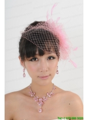 Pink Luxurious Rhinestone Ladies' Jewelry Set Including Necklace And Headpiece