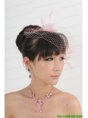 Pink Luxurious Rhinestone Ladies' Jewelry Set Including Necklace And Headpiece
