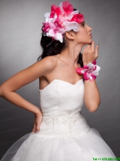 Red and White Organza Hand Made Flowers Beaded Headpieces and Wrist Corsage