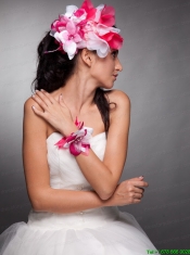 Red and White Organza Hand Made Flowers Beaded Headpieces and Wrist Corsage