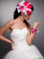 Red and White Organza Hand Made Flowers Beaded Headpieces and Wrist Corsage