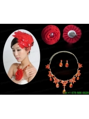 Red Crystals Alloy Plated Necklace And Earrings Jewelry Set
