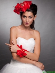 Red Hand Made Flowers Taffeta Headpieces and Wrist Corsage