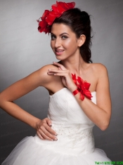Red Hand Made Flowers Taffeta Headpieces and Wrist Corsage