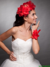 Red Hand Made Flowers Taffeta Headpieces and Wrist Corsage