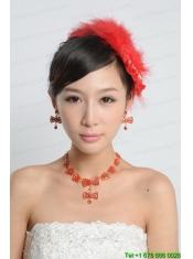 Red Luxurious Rhinestone Ladies' Jewelry Set Including Necklace And Headpiece
