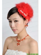 Red Luxurious Rhinestone Ladies' Jewelry Set Including Necklace And Headpiece