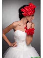 Red Taffeta Hand Made Flowers Headpieces and Wrist Corsage