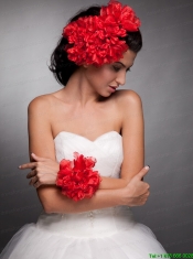 Red Taffeta Hand Made Flowers Headpieces and Wrist Corsage