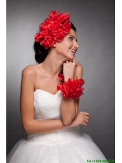 Red Taffeta Hand Made Flowers Headpieces and Wrist Corsage
