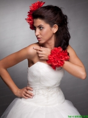 Red Taffeta Hand Made Flowers Headpieces and Wrist Corsage