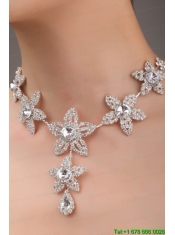 Rhinestone Jewelry Set Including Necklace Crown And Earrings With Intensive Flower