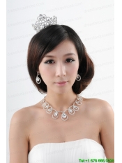 Romantic Rhinestone Jewelry Set Including Tiara Necklace And Earrings