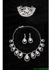 Romantic Rhinestone Jewelry Set Including Tiara Necklace And Earrings