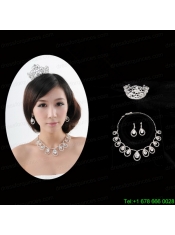 Romantic Rhinestone Jewelry Set Including Tiara Necklace And Earrings