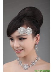 Round Shape Pearl and Alloy and Rhinestone Tiara and Necklace