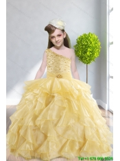 Ruffles and Beading 2015 Popular Little Girl Pageant Dress with One Shoulder