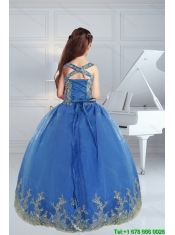 The Most Popular Straps Appliques 2015 Royal Blue Little Girl Pageant Dress