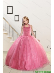 Top Seller Beading and Sequins Baby Pink Flower Girl Dress for 2015 Spring
