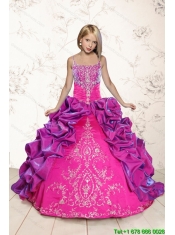 Trendy Coral Red and Purple Little Girl Dress with Appliques and Pick Ups for 2015 Spring